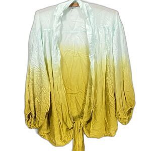 YOUNG FABULOUS & BROKE Cardigan Ombre Open Tie Front 3/4 Sleeve Womens S Teal